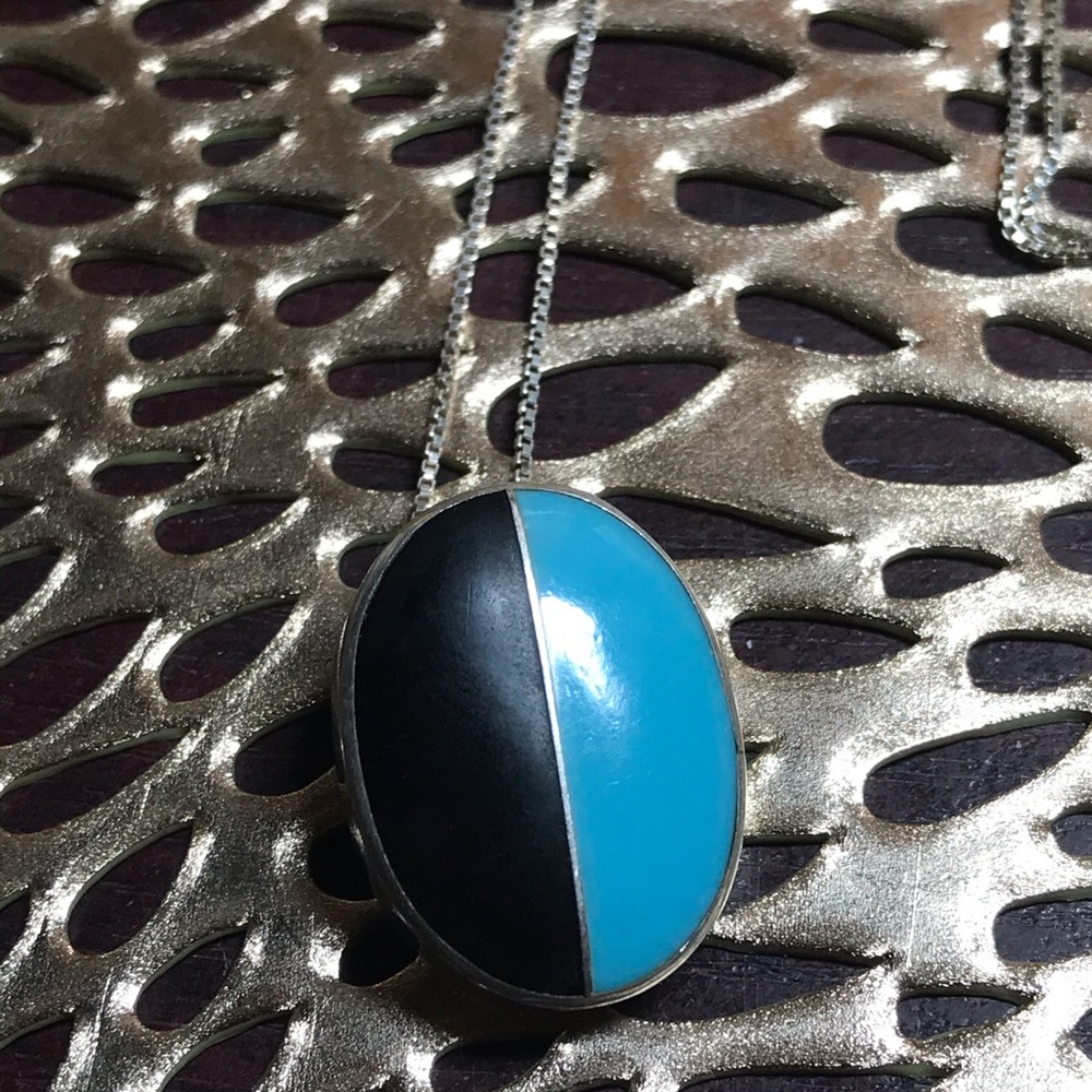 Sterling onyx and turquoise pendant.